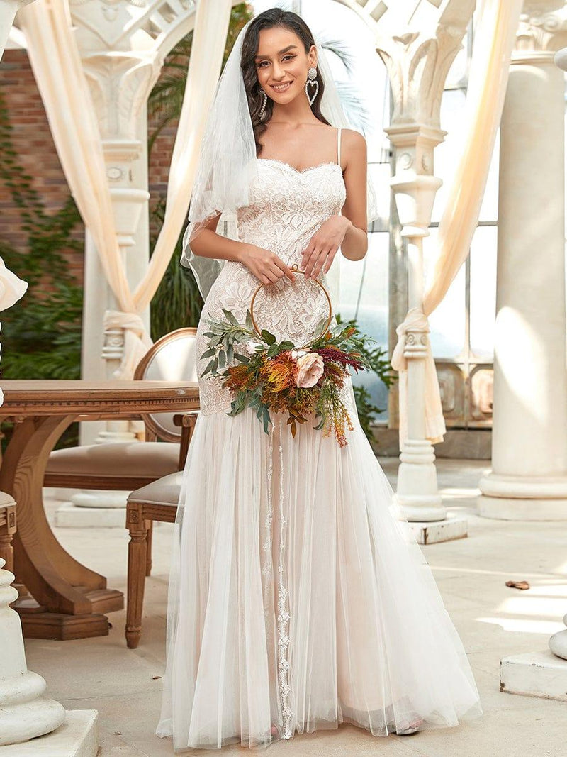 ORCELLA'S BRIDE|Spaghetti Strap Lace Backless Long Fishtail Wedding Dress