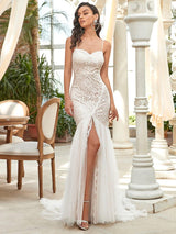 ORCELLA'S BRIDE|Spaghetti Strap Lace Backless Long Fishtail Wedding Dress