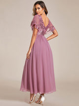 ever HAZEL|Elegant V-Neck Sequin A-Line Short Sleeves Chiffon Midi Formal Dress