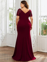 ever GILDED|Deep V-Neck Sequin Short Sleeve High Side Front Slit Mother of the Bride Dresses