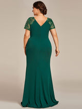 ever GILDED|Deep V-Neck Sequin Short Sleeve High Side Front Slit Mother of the Bride Dresses