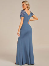 ever GILDED|Deep V-Neck Sequin Short Sleeve High Side Front Slit Mother of the Bride Dresses