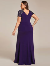 ever GILDED|Deep V-Neck Sequin Short Sleeve High Side Front Slit Mother of the Bride Dresses