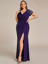 pretty GILDED|Plus Size Front Slit Short Sleeve With Sequin Mother of the Bride Dresses