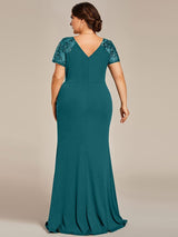 ever GILDED|Deep V-Neck Sequin Short Sleeve High Side Front Slit Mother of the Bride Dresses