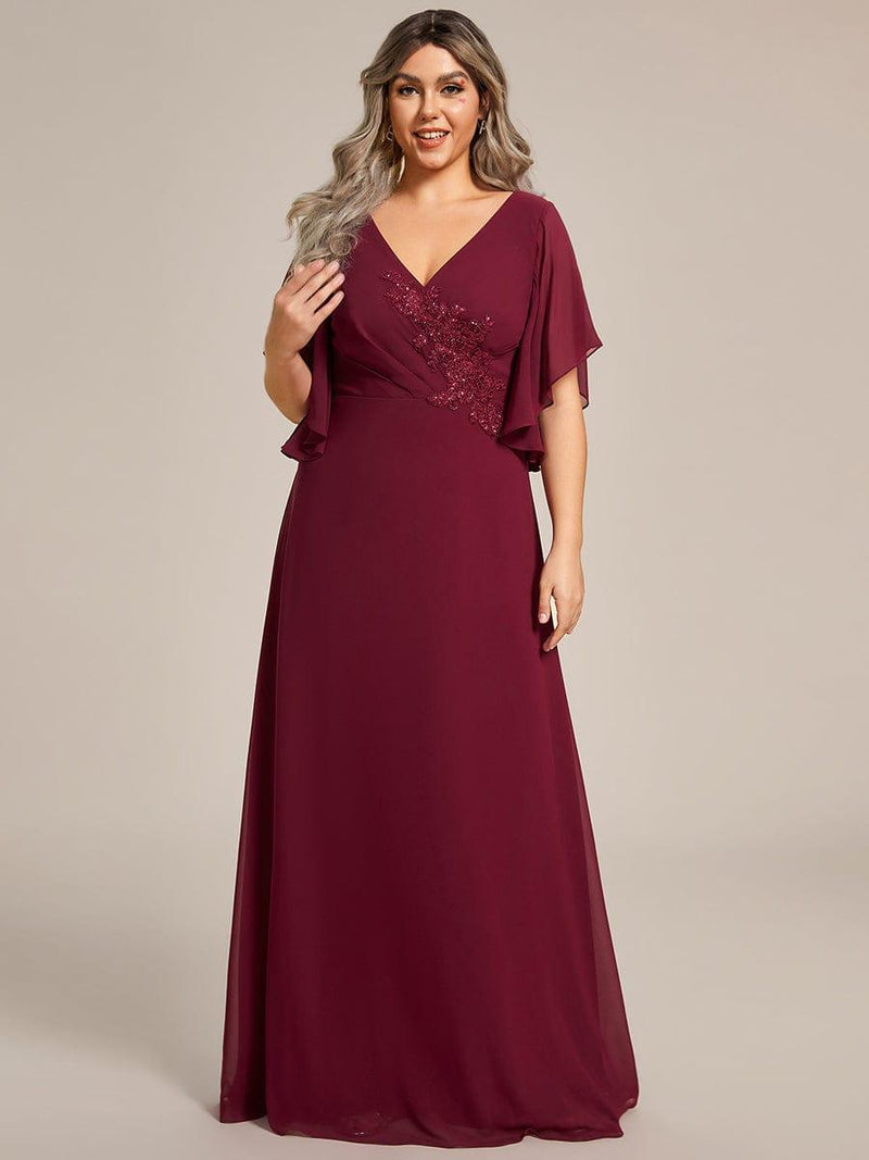 ever LORIE|Half Sleeves Top Applique Decoration Chiffon Mother of the Bride Dress