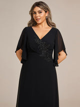 ever LORIE|Half Sleeves Top Applique Decoration Chiffon Mother of the Bride Dress