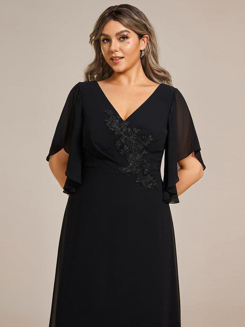 ever LORIE|Half Sleeves Top Applique Decoration Chiffon Mother of the Bride Dress