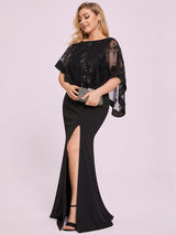 pretty CELINE|Plus Size Lace Sequin Shirt Floor-Length Mother Dress