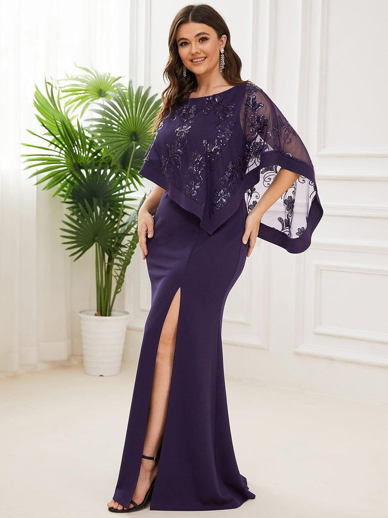 pretty CELINE|Plus Size Lace Sequin Shirt Floor-Length Mother Dress
