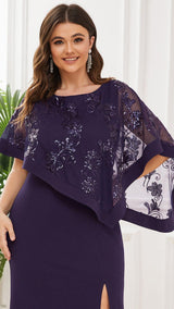 pretty CELINE|Plus Size Lace Sequin Shirt Floor-Length Mother Dress
