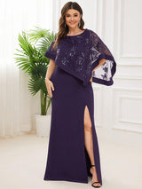 pretty CELINE|Plus Size Lace Sequin Shirt Floor-Length Mother Dress