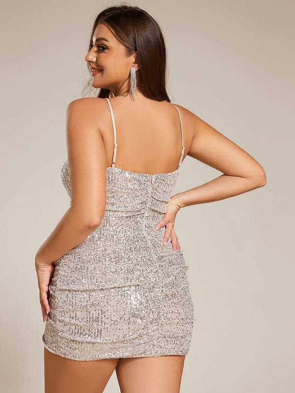 pretty JESSY|Plus Size Sparkle Spaghetti Strap Sequin Bodycon Mini Homecoming Dress