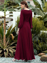 ever AMOUR|Elegant Chiffon V-Neckline Long Sleeve Formal Evening Dress