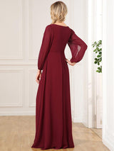 ever AMOUR|Elegant Chiffon V-Neckline Long Sleeve Formal Evening Dress