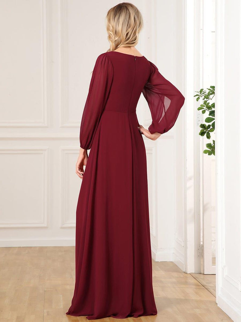 ever AMOUR|Elegant Chiffon V-Neckline Long Sleeve Formal Evening Dress
