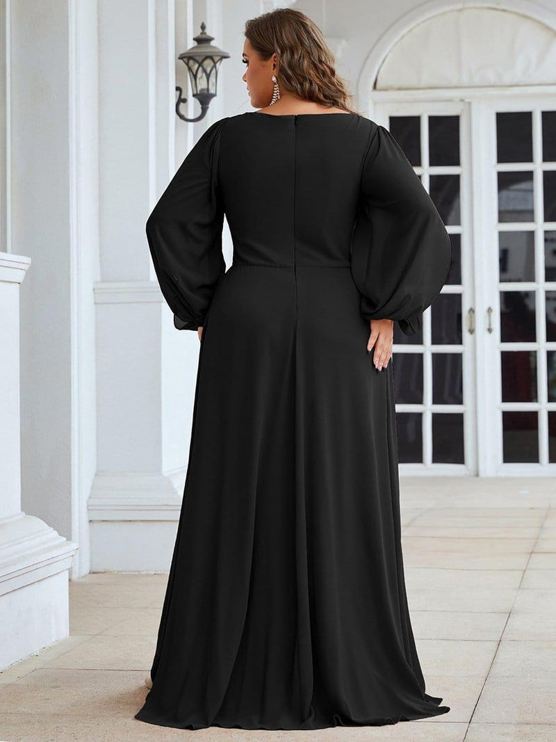 ever AMOUR|Elegant Chiffon V-Neckline Long Sleeve Formal Evening Dress