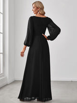 ever AMOUR|Elegant Chiffon V-Neckline Long Sleeve Formal Evening Dress