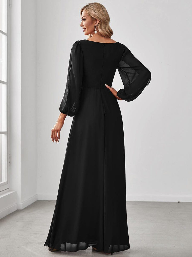 ever AMOUR|Elegant Chiffon V-Neckline Long Sleeve Formal Evening Dress