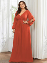 ever AMOUR|Elegant Chiffon V-Neckline Long Sleeve Formal Evening Dress