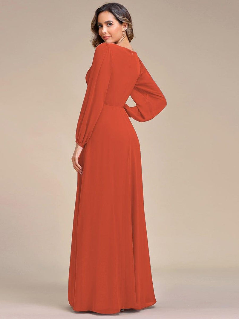 ever AMOUR|Elegant Chiffon V-Neckline Long Sleeve Formal Evening Dress