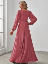 ever AMOUR|Elegant Chiffon V-Neckline Long Sleeve Formal Evening Dress