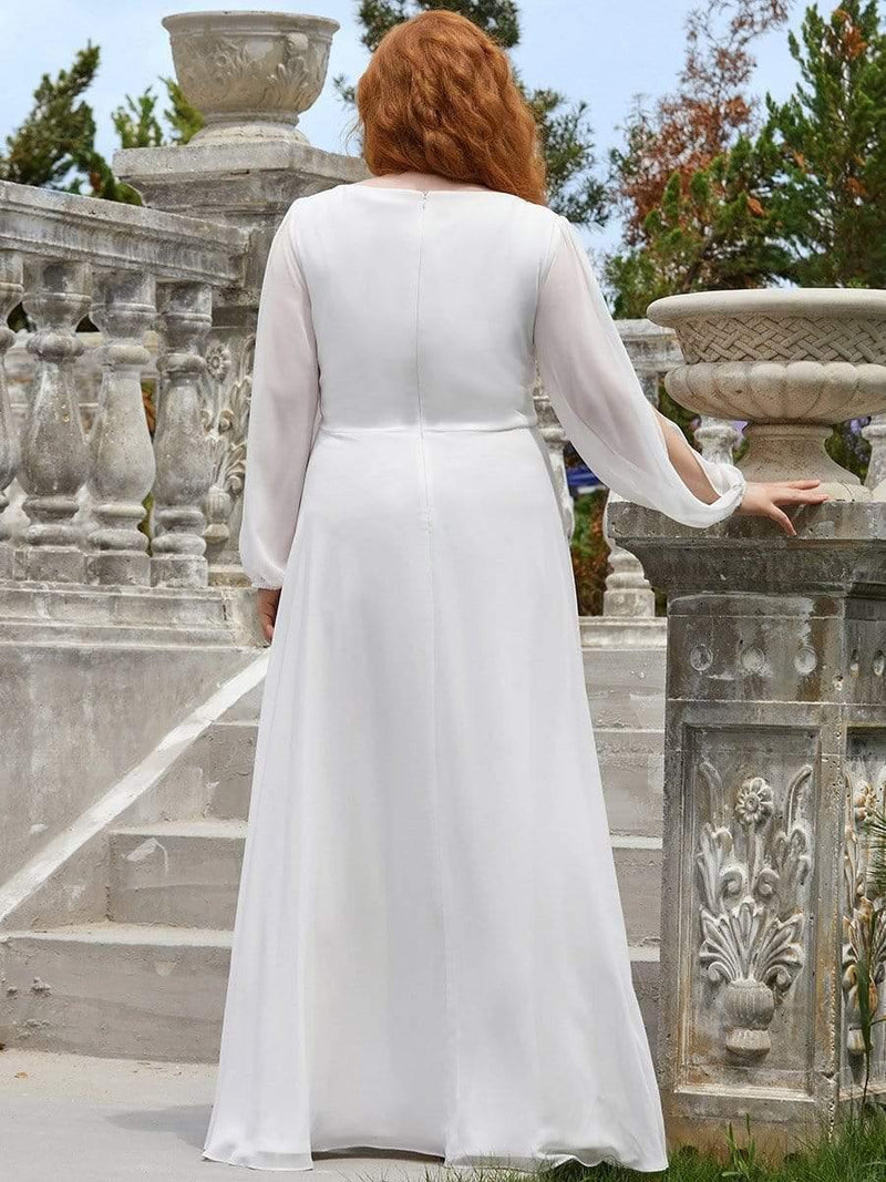 ever AMOUR|Elegant Chiffon V-Neckline Long Sleeve Formal Evening Dress