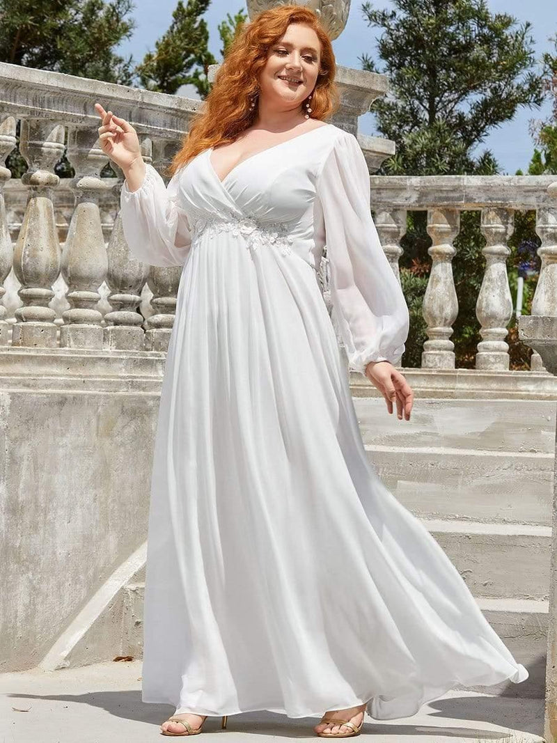 ever AMOUR|Elegant Chiffon V-Neckline Long Sleeve Formal Evening Dress