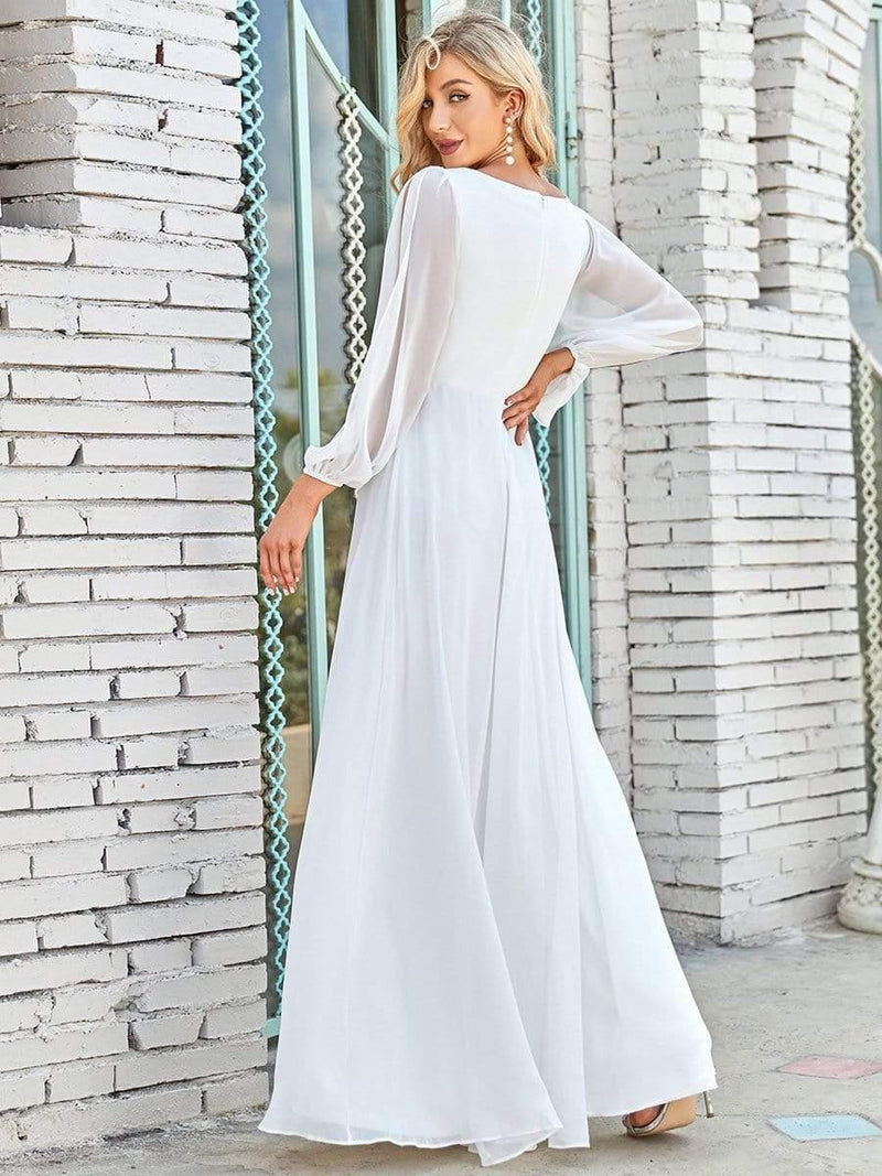 ever AMOUR|Elegant Chiffon V-Neckline Long Sleeve Formal Evening Dress