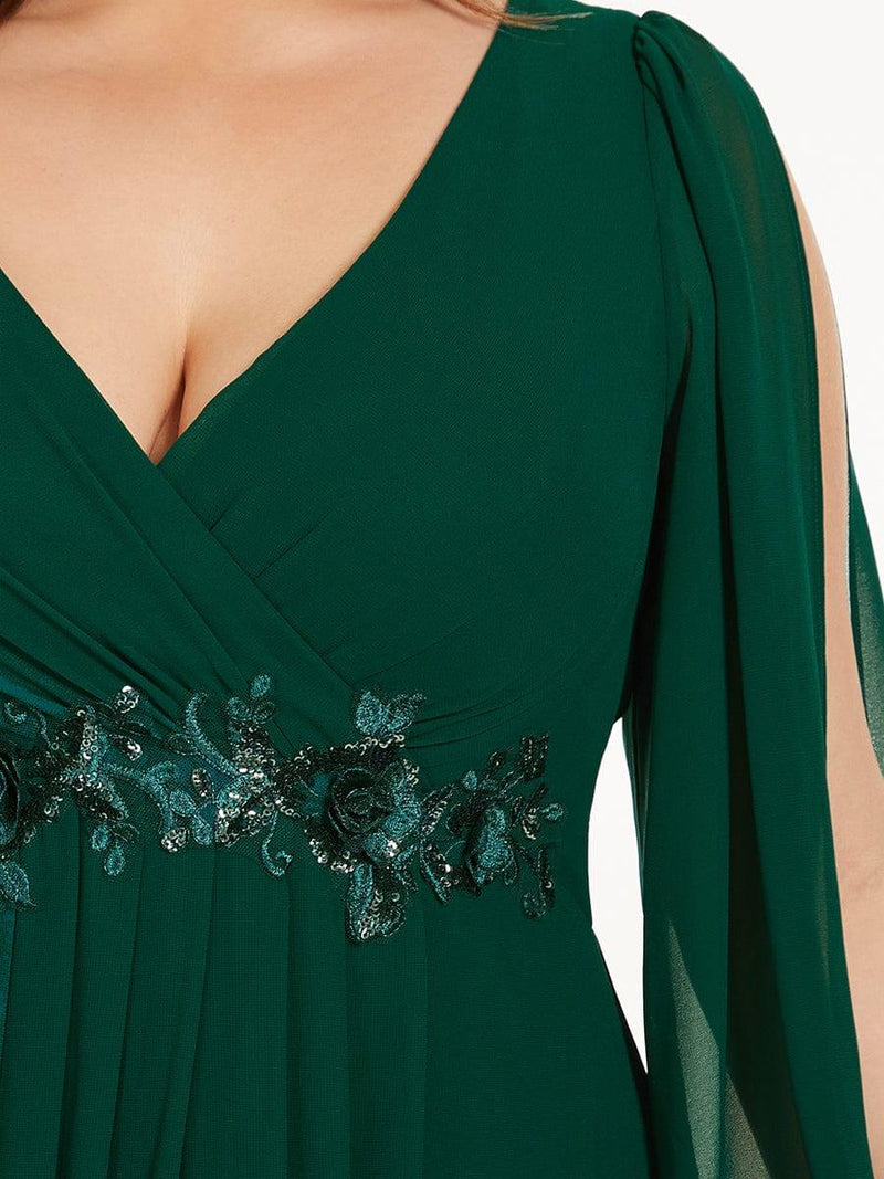 ever AMOUR|Elegant Chiffon V-Neckline Long Sleeve Formal Evening Dress