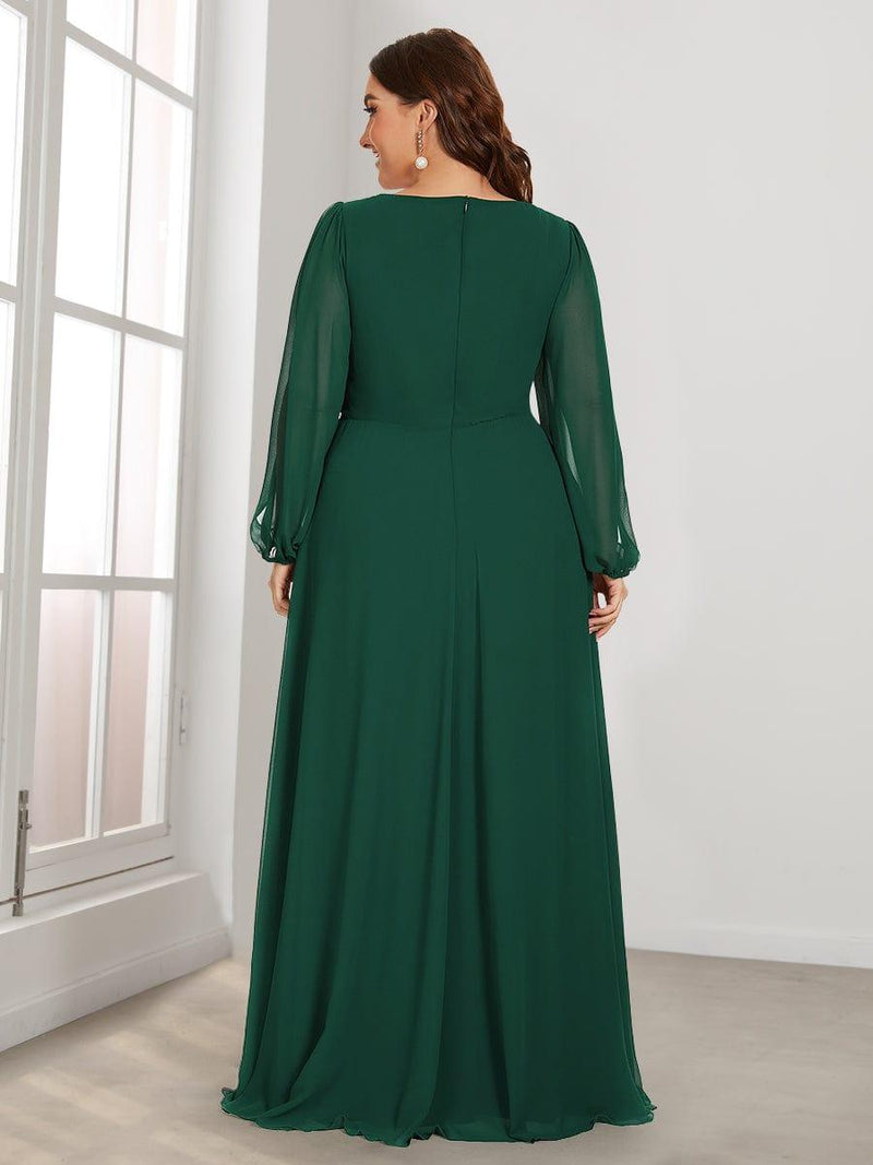 ever AMOUR|Elegant Chiffon V-Neckline Long Sleeve Formal Evening Dress