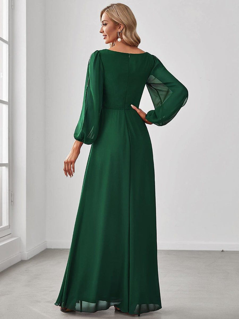 ever AMOUR|Elegant Chiffon V-Neckline Long Sleeve Formal Evening Dress