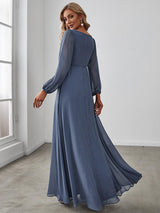 ever AMOUR|Elegant Chiffon V-Neckline Long Sleeve Formal Evening Dress