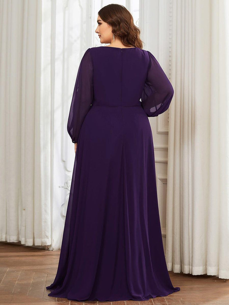 ever AMOUR|Elegant Chiffon V-Neckline Long Sleeve Formal Evening Dress