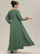 ever AMOUR|Elegant Chiffon V-Neckline Long Sleeve Formal Evening Dress