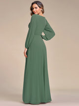 ever AMOUR|Elegant Chiffon V-Neckline Long Sleeve Formal Evening Dress