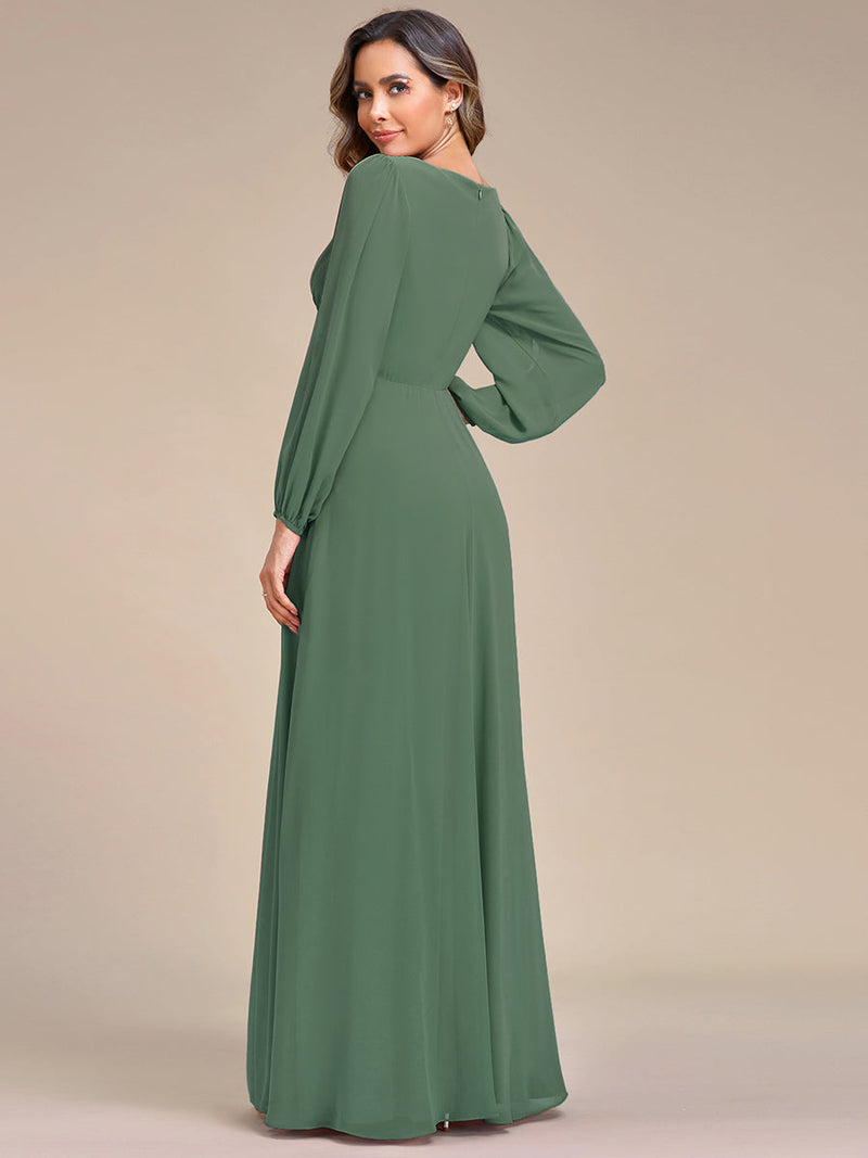 ever AMOUR|Elegant Chiffon V-Neckline Long Sleeve Formal Evening Dress