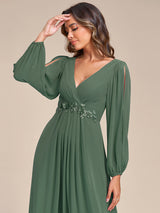 ever AMOUR|Elegant Chiffon V-Neckline Long Sleeve Formal Evening Dress