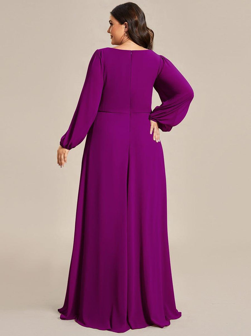 ever AMOUR|Elegant Chiffon V-Neckline Long Sleeve Formal Evening Dress
