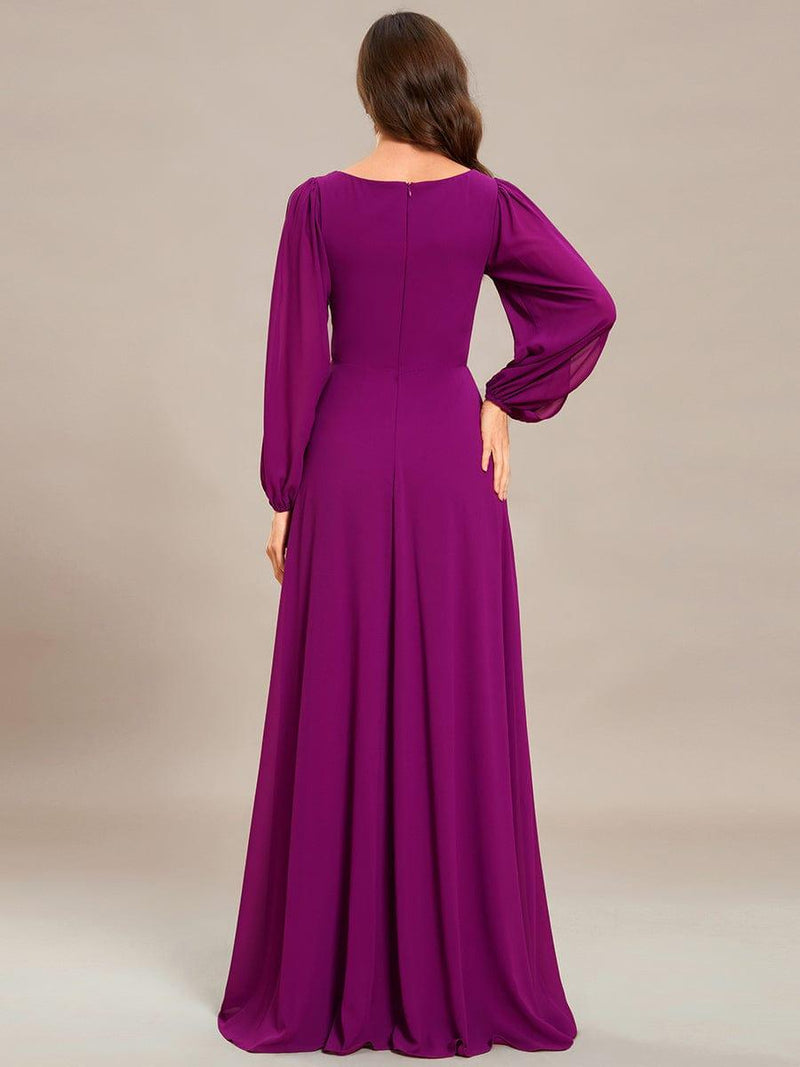 ever AMOUR|Elegant Chiffon V-Neckline Long Sleeve Formal Evening Dress