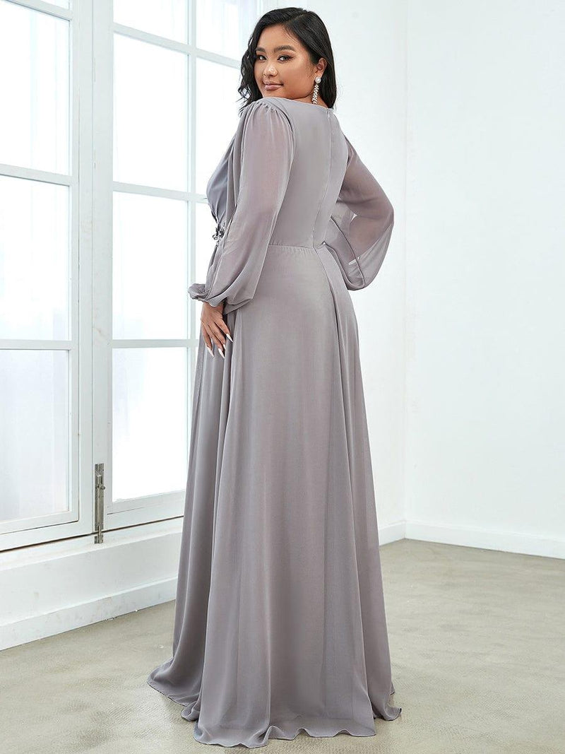 pretty AMOUR|Stylish Plus Size Chiffon Formal Evening Dresses with Long Lantern Sleeves