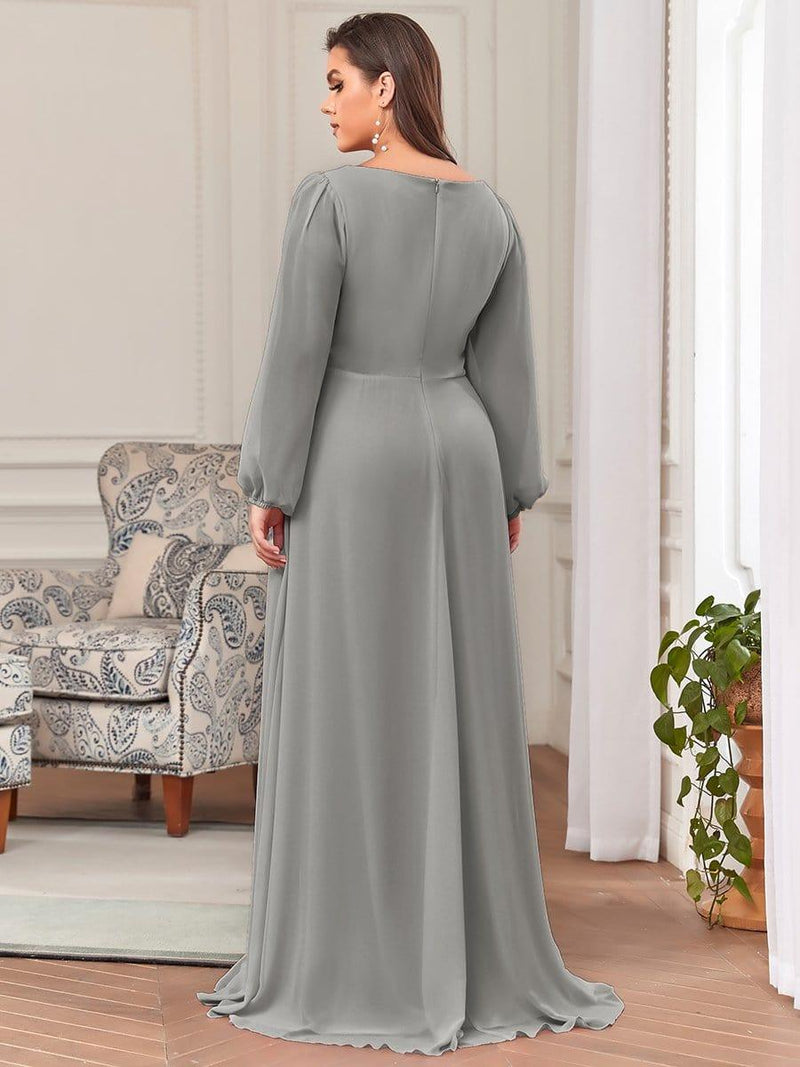 ever AMOUR|Elegant Chiffon V-Neckline Long Sleeve Formal Evening Dress