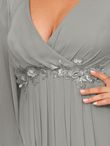 ever AMOUR|Elegant Chiffon V-Neckline Long Sleeve Formal Evening Dress