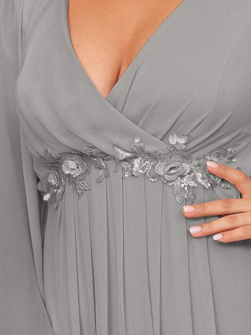 ever AMOUR|Elegant Chiffon V-Neckline Long Sleeve Formal Evening Dress