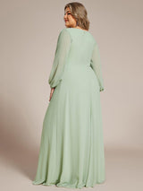 ever AMOUR|Elegant Chiffon V-Neckline Long Sleeve Formal Evening Dress