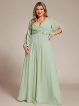 ever AMOUR|Elegant Chiffon V-Neckline Long Sleeve Formal Evening Dress