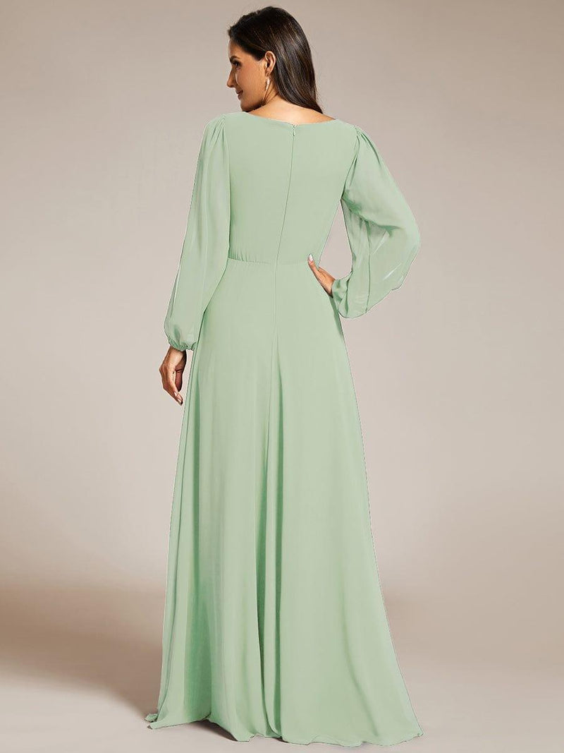 ever AMOUR|Elegant Chiffon V-Neckline Long Sleeve Formal Evening Dress
