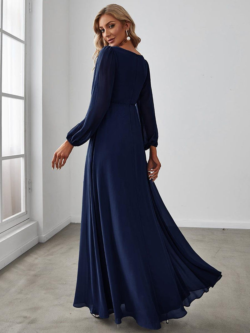 ever AMOUR|Elegant Chiffon V-Neckline Long Sleeve Formal Evening Dress