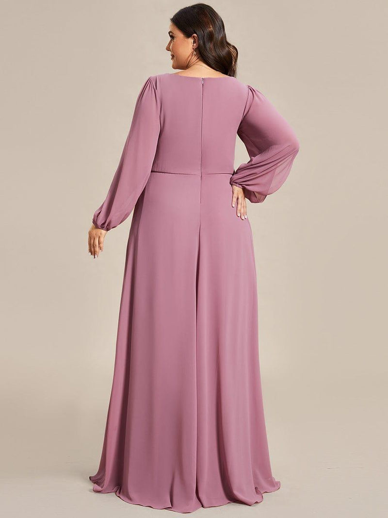 ever AMOUR|Elegant Chiffon V-Neckline Long Sleeve Formal Evening Dress