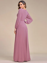 ever AMOUR|Elegant Chiffon V-Neckline Long Sleeve Formal Evening Dress
